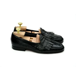 Mocassini con benda e frange cocco nero