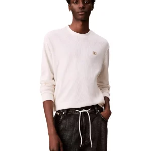 T-shirt a Maniche Lunghe Waffle Badge Crew LV040EM217 Tofu