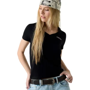 T-shirt con Scollo a V W4YI23 Jet Black A996