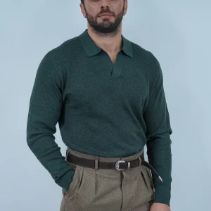 Polo senza bottoni in filo verde