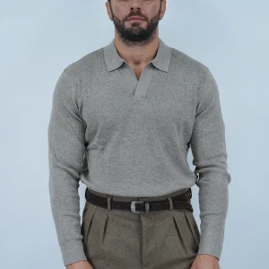 Polo senza bottoni in filo beige