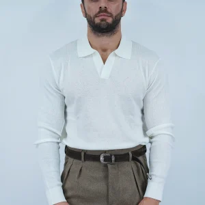 Polo senza bottoni in filo bianca