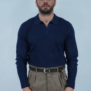 Polo senza bottoni in filo blu