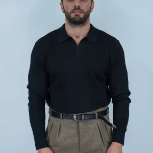 Polo senza bottoni in filo nero