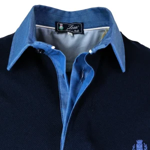 POLO Piquet Uomo Blu Navy Jeans manica lunga