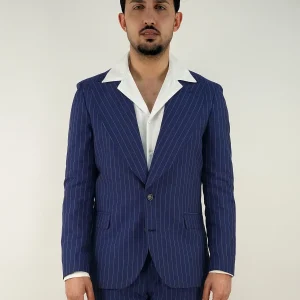Abito monopetto petto a lancia - Linea Extensive | Blu gessato rigo azzurro