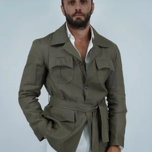 Giacca Safari in lino - Verde oliva