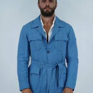Giacca Safari in lino - Azzurro