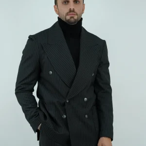 Abito doppiopetto petto a lancia - Linea Extensive | Grigio scuro gessato