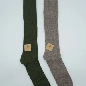 Calze lunghe a costa in misto cashmere verde/beige