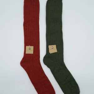 Calze lunghe a costa in misto cashmere bordeaux/verde