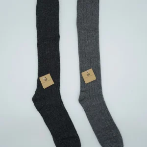 Calze lunghe a costa in misto cashmere grigio chiaro/grigio scuro