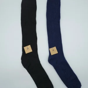 Calze lunghe a costa in misto cashmere nero/blu