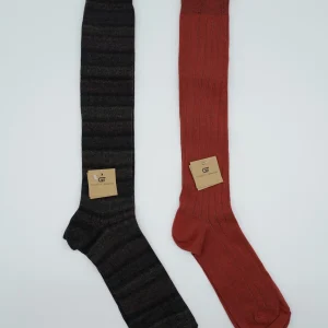 Calze lunghe a costa in caldo cotone multicolor/rame