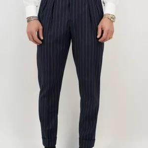 Gurkha Fibbia Laterale - Fondo 17/20cm | Blu Gessato