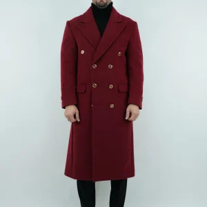 Cappotto Raglan In Diagonale Con Bottoni Oro | Rubino