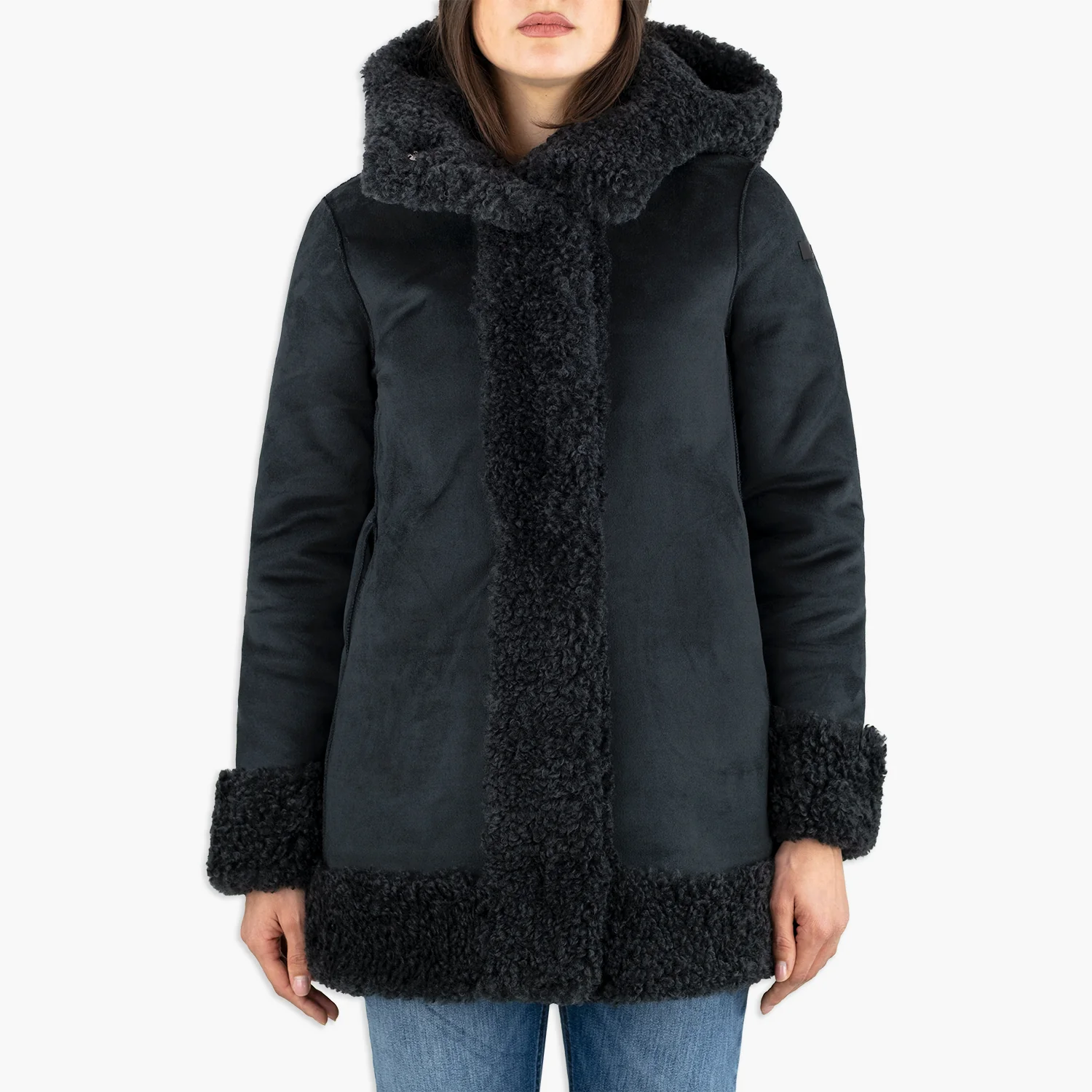 Eco Montone Reversibile RRD Lamb Hood Wom Jkt Black Lead