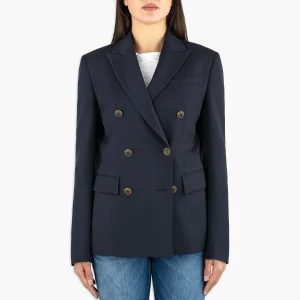 Giacca Doppiopetto DONDUP Blazer in Gabardina di Lana Blu Navy
