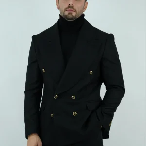 Abito doppiopetto petto a lancia con bottoni oro - Linea Extensive | Spigato nero