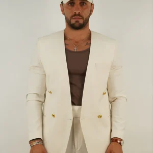 Giacca doppiopetto senza collo - Linea Easy | Panna