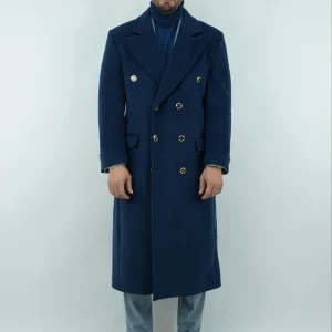 Cappotto Raglan Spigato Con Bottoni Oro | Blu Zaffiro