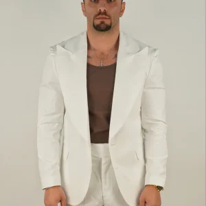 Abito santorini monopetto petto a lancia  in cotone - Linea Extensive | Bianco