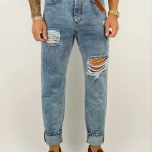 Jeans 80s a Vita Alta Con Passanti - Fondo 20/23cm | Lavaggio Chiaro