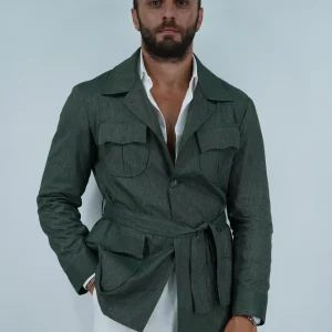 Giacca safari in cotone fiammato - Verde