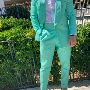 Abito sciallato in cotone rasato - Verde tiffany