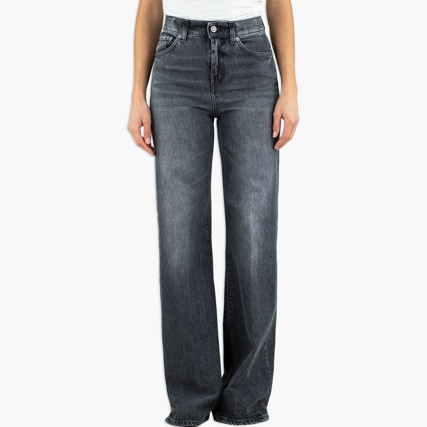 Jeans DONDUP Amber Wide Leg in Denim Stretch Lyocell Nero Lavato - immagine 2