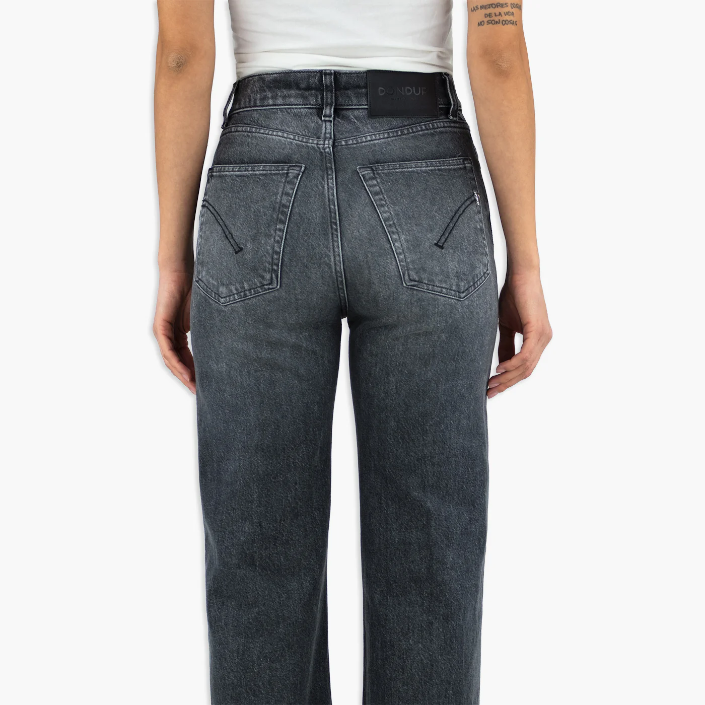 Jeans DONDUP Amber Wide Leg in Denim Stretch Lyocell Nero Lavato - immagine 3