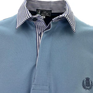 Maglia Polo Piquet Azzurro collo Camicia Rigato