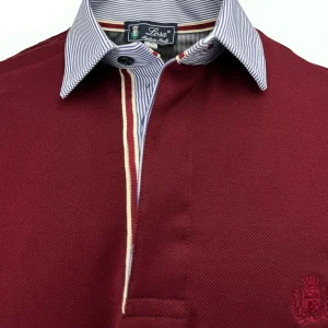 POLO Uomo Piquet  Bordeaux Collo Rigato Bianco Blu