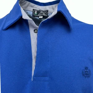 POLO Uomo Piquet  Manica Lunga Blu Royal Collo In Tinta
