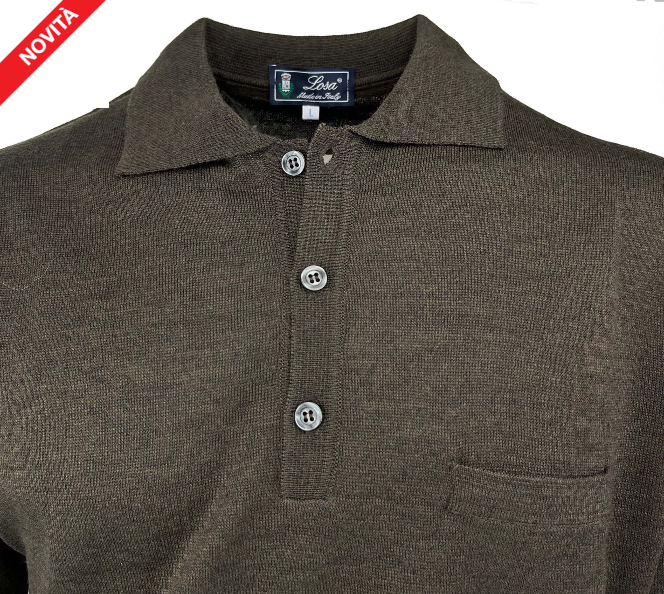 Polo Manica Lunga Mistolana CASTAGNA Con Tasca