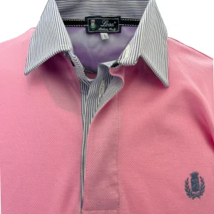 Piquet Uomo Rosa Confetto Collo Rigato