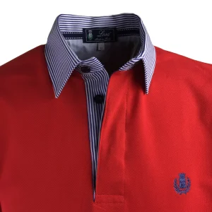 POLO Piquet Rosso collo a righe bianco e blu