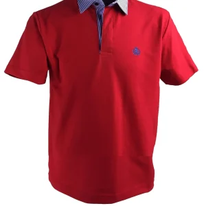 Piquet Rosso collo a righe bianco e blu