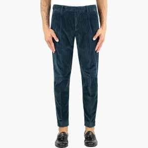 Pantalone PT Torino Edge Rebel Fit in Velluto Stretch Delavè Blu