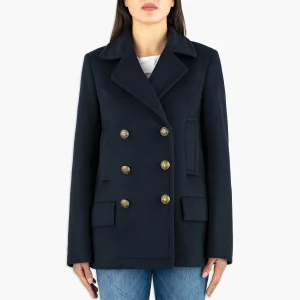 Peacot Doppiopetto DONDUP in Velour Misto Lana Blu Navy