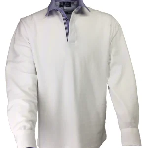 POLO Piquet Bianca collo a righe bianche e blu