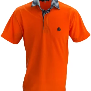 Piquet Uomo Arancio Fluo         Collo Riga Alta