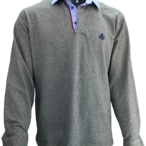 POLO UOMO Piquet Oxford Grigio Collo Azzurro