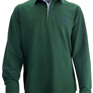POLO UOMO Piquet Verde Bottiglia Collo Rigato in tinta