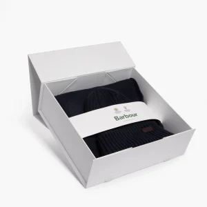 Set BARBOUR Crimdon Beanie & Scarf Gift Blu Navy