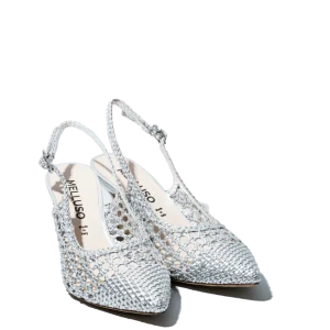 Slingback Melluso Pelle Traforato e Intreccio Argento