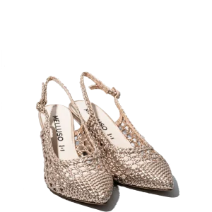 Slingback Melluso Pelle Traforato e Intreccio Platino