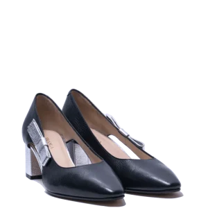 Décolleté La Sellerie Pelle Capra Bleu Fiocco Pelle Argento