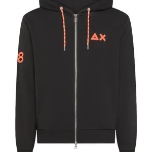 Felpa Full-Zip con Cappuccio Hood Zip Patch Fluo Cotton Fl F44131 Nero