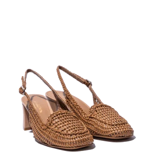 Slingback Vitulli & Co. Pelle Intreccio Cuoio